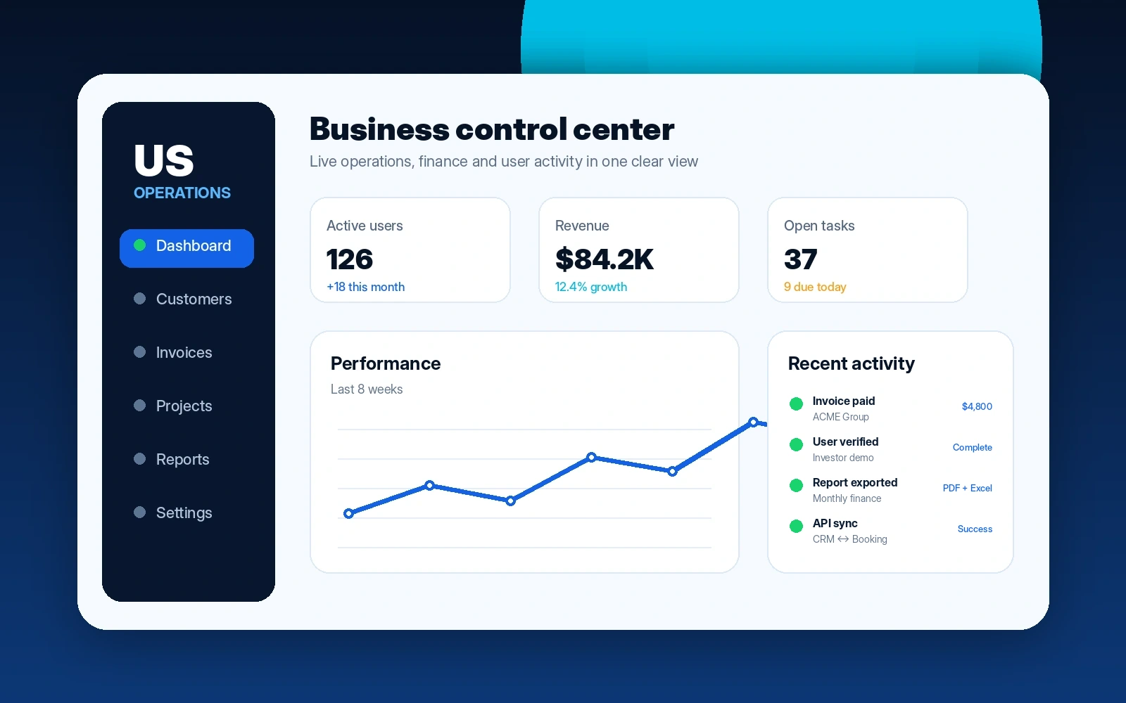 Custom business software dashboard